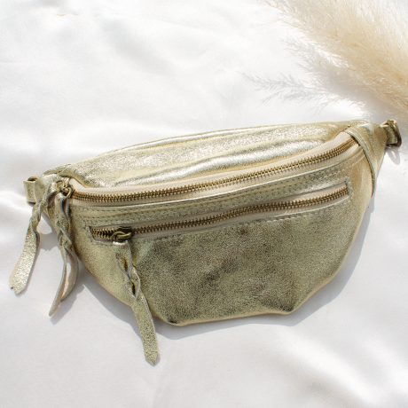 Sac banane en cuir doré