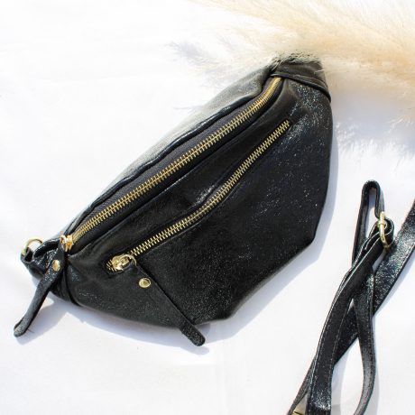 Sac banane en cuir noir